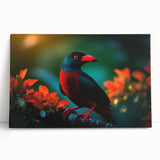Vibrant tropical birds wall art collection on stretched canvas, showcasing colorful parrots and exotic foliage, perfect for brightening interior decor.