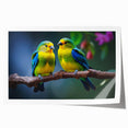 Tropical birds wall art print showcasing vibrant colors and intricate designs, rolled for easy shipping and display, perfect for enhancing living spaces.
