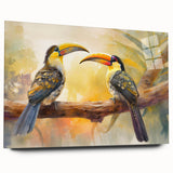 Tropical birds wall art collection displayed in a sleek acrylic frame, showcasing vibrant colors and intricate designs that enhance any living space decor.
