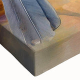 Close-up of a vibrant tropical bird wall art design on stretched canvas, showcasing intricate colors and details, perfect for enhancing home decor with a touch of nature.