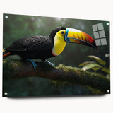 Tropical birds wall art collection displayed on acrylic glass, showcasing vibrant colors and intricate designs, ideal for enhancing modern home decor.