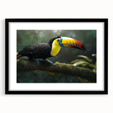 Tropical bird-themed wall art collection featuring a black frame and mat, showcasing vibrant colors and intricate designs, perfect for home decor enhancement.