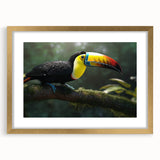 Tropical birds wall art collection framed with a gold mat, showcasing vibrant colors and intricate designs, perfect for enhancing any living space decor.