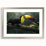 Tropical birds wall art collection featuring vibrant colors in a sleek silver frame with matting, ideal for enhancing modern decor in any room.