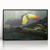 Framed tropical birds wall art collection featuring vibrant colors and intricate designs, showcasing a black frame and acrylic front for a modern decor accent. Perfect for nature lovers seeking to enhance their living space.