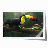 Tropical bird-themed wall art print featuring vibrant colors and intricate designs, rolled for easy shipping and display, perfect for home decor enthusiasts.