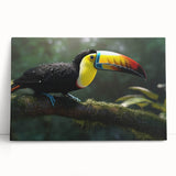 Tropical bird wall art collection featuring vibrant, colorful birds on stretched canvas, leaning against a textured white wall, perfect for home decor and nature enthusiasts.