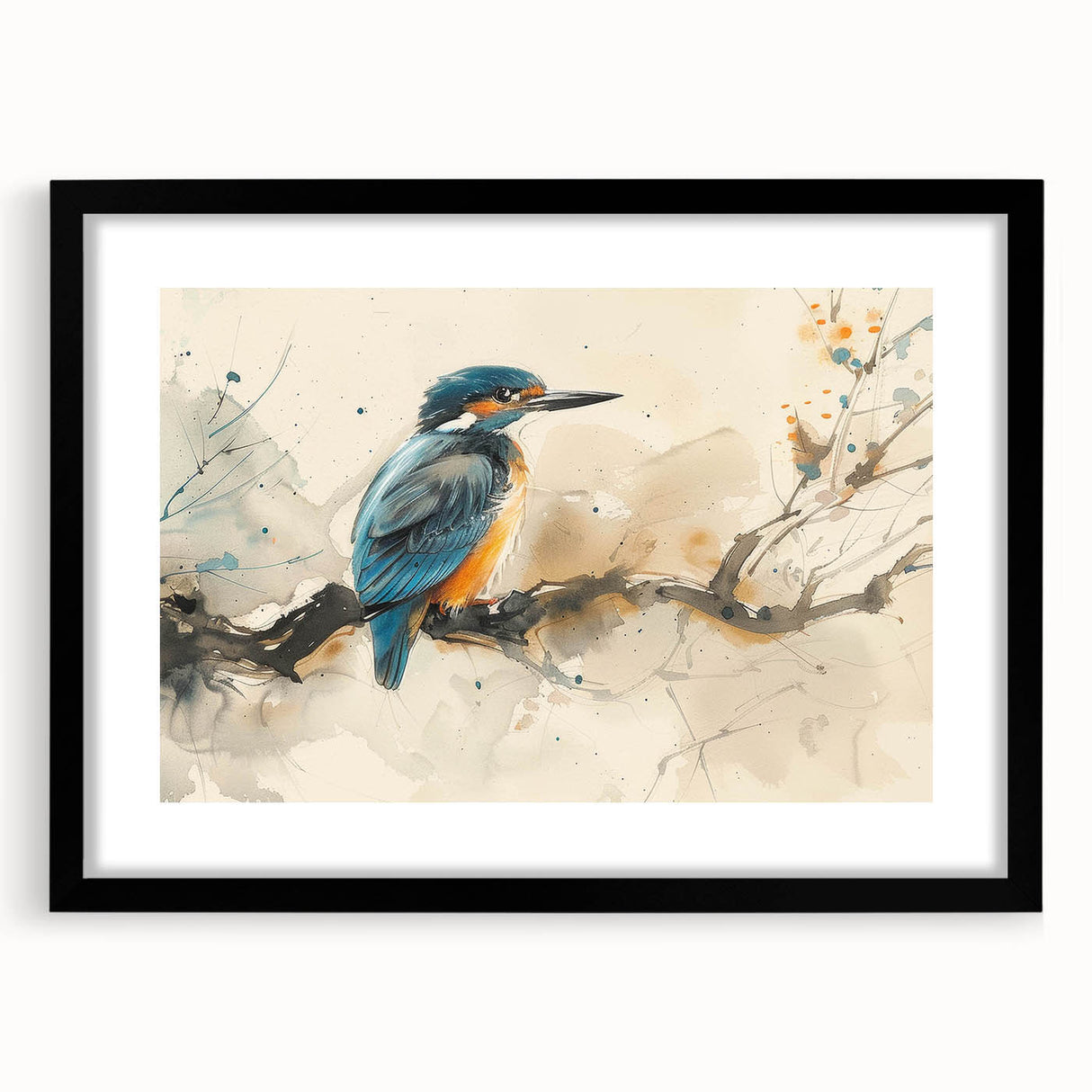 Tropical birds wall art collection framed in black with a mat, showcasing vibrant, colorful bird illustrations, ideal for enhancing modern home decor.