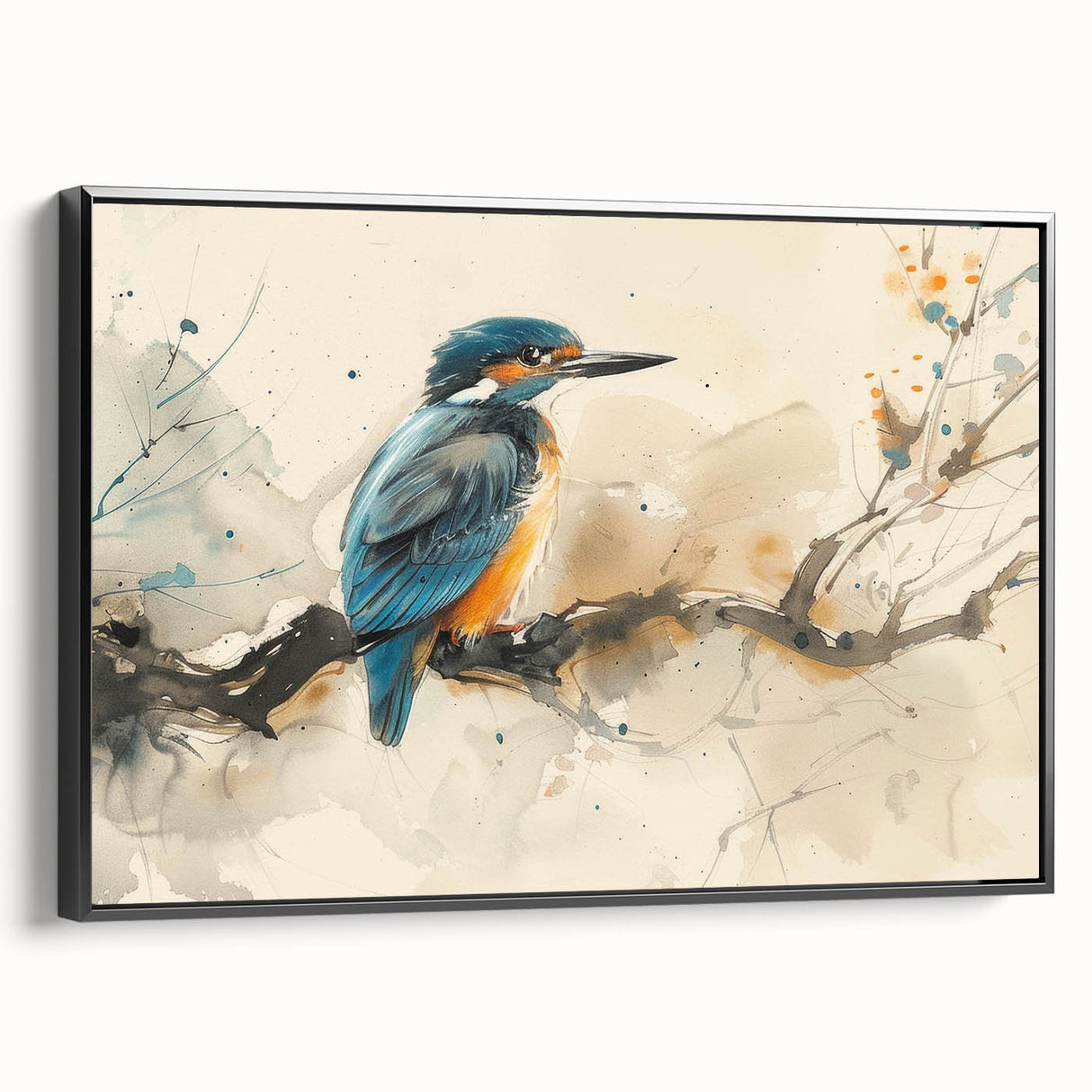 Framed canvas wall art featuring a vibrant tropical bird design, showcasing vivid colors and intricate details, perfect for enhancing home decor in a modern setting.
