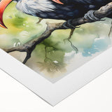 Tropical bird wall art design on rolled canvas, showcasing vibrant colors and intricate details, ideal for home decor or art lovers, packaged for easy display.