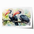 Tropical birds wall art print showcasing vibrant colors and intricate designs, rolled for easy display and shipping in a protective cardboard tube.