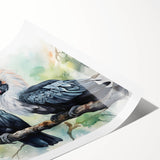 Tropical birds wall art print featuring vibrant colors and intricate designs, rolled and packaged in a protective cardboard tube for easy display.