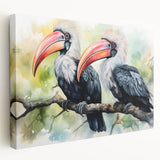 Tropical birds wall art collection displayed on a stretched canvas, showcasing vibrant colors and intricate details, perfect for modern home decor.