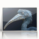 Framed tropical bird wall art design showcasing vibrant colors and intricate details, set against a white background, perfect for enhancing modern decor.