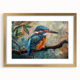 Tropical bird wall art collection featuring vibrant colors, framed with a gold mat, showcasing a stunning design perfect for home décor. Ideal for nature enthusiasts.