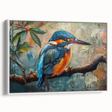 Framed canvas wall art depicting vibrant tropical birds in lush greenery, showcasing vivid colors like green, blue, and yellow, perfect for enhancing home decor.