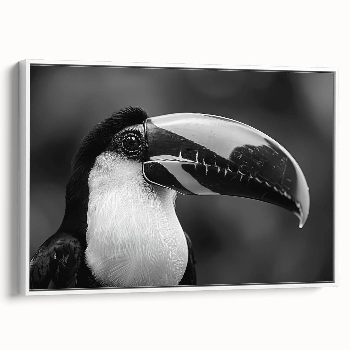 Framed wall art showcasing a vibrant tropical bird design on canvas, featuring bright colors and intricate details, perfect for enhancing any living space.