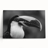 Tropical birds wall art design on stretched canvas, featuring vivid colors and intricate details, leaning against a neutral wall, perfect for home decor.