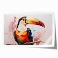 Tropical birds wall art design showcasing vibrant colors and intricate details, perfect for home decor. The rolled print is ideal for framing and adding a lively touch to any space.