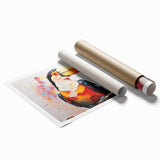 Vibrant tropical bird wall art print showcasing colorful parakeets and lush foliage, rolled for easy display and shipping in a protective tube. Perfect for enhancing home decor with a lively, exotic touch.