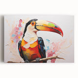Tropical birds canvas wall art showcasing vibrant colors and intricate designs, ideal for adding a lively touch to home decor or office spaces. Perfect for nature lovers.