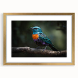 Tropical birds wall art framed with a gold mat, showcasing vibrant colors and intricate designs, perfect for adding a touch of nature to any room decor.