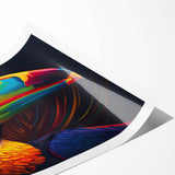 Tropical birds wall art rolled print showcasing vibrant colors and intricate designs, perfect for home decor or nature-themed interiors, packaged securely in a cardboard tube.