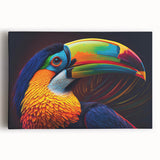 Tropical bird-themed wall art collection displayed on stretched canvas, featuring vibrant colors and intricate designs, ideal for home decor or office spaces.