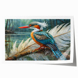 Tropical birds wall art design print showcasing vibrant colors and intricate details, ideal for home decor and nature enthusiasts, rolled for easy display.