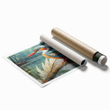 Vibrant tropical birds wall art print showcasing colorful parakeets and toucans against lush greenery, rolled and ready for framing or display. Ideal for nature enthusiasts and interior decor.