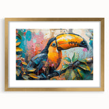 Tropical birds wall art collection framed in gold, showcasing vibrant colors and intricate details, perfect for enhancing any living space or gallery wall decor.