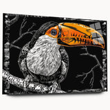 Tropical birds wall art collection displayed in a modern acrylic frame, featuring vibrant colors and intricate designs, ideal for enhancing home decor.