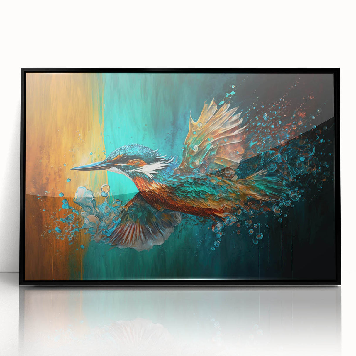 Framed tropical bird wall art featuring vibrant colors and intricate designs, set in a sleek black frame, perfect for enhancing modern interior decor.
