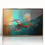 Framed acrylic wall art featuring a vibrant tropical bird design with gold accents, perfect for adding a touch of nature and elegance to any room decor.