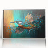 Framed wall art featuring a vibrant tropical bird design with lush green foliage, set in a sleek white frame, perfect for enhancing home decor and bringing nature indoors.