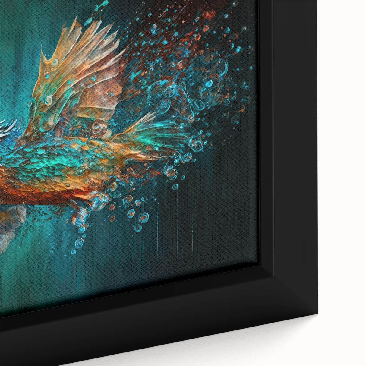 Close-up of a vibrant tropical birds wall art design featuring colorful parakeets and lush greenery, framed on a canvas for an elegant home decor accent. Perfect for nature lovers and modern interior design enthusiasts.