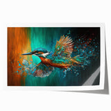 Vibrant tropical birds wall art print showcasing colorful parakeets and macaws on a lush green background, perfect for enhancing home decor with a lively touch.