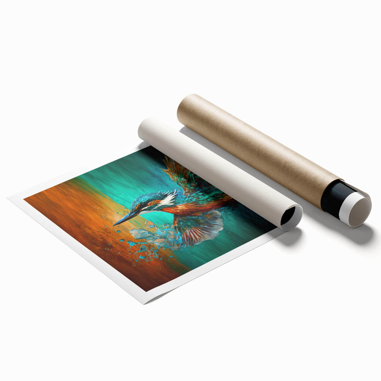 Tropical birds wall art print showcasing vibrant colors and intricate designs, elegantly rolled in a protective cardboard tube for easy display and transport.