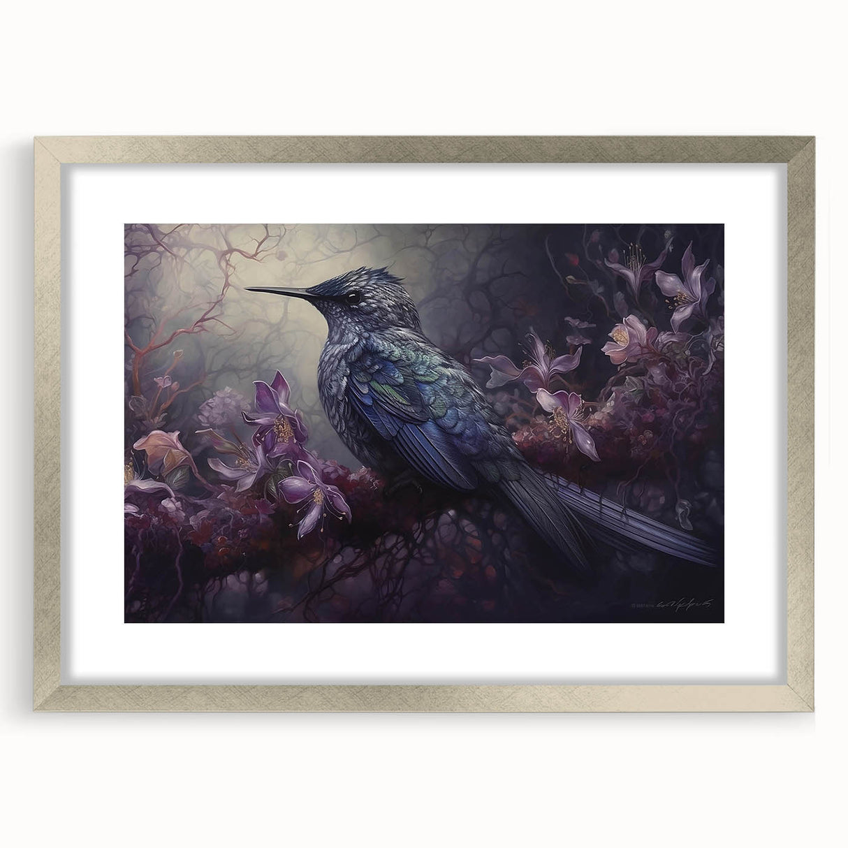 Tropical birds wall art collection framed in silver with a mat, showcasing vibrant colors and intricate designs, perfect for enhancing home decor.