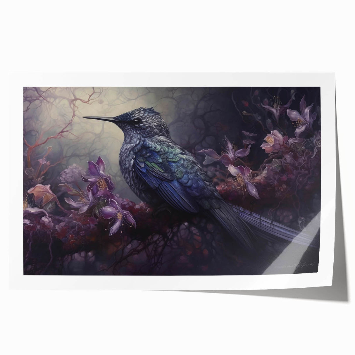 Vibrant rolled print showcasing a tropical birds design with rich colors and intricate details, perfect for enhancing home decor and wall art collections.