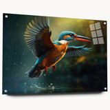 Vibrant tropical bird-themed wall art collection displayed in a side view, featuring acrylic glass framing and pins, perfect for enhancing home decor.