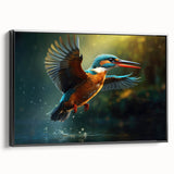 Framed canvas wall art showcasing a vibrant tropical bird design with rich colors and intricate details, set against a sleek black frame, emphasizing the artwork's beauty and elegance. Perfect for enhancing home decor with a touch of nature.