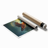 Vibrant rolled print of tropical birds wall art, showcasing colorful parakeets and palm leaves, ideal for brightening up living spaces and enhancing decor.