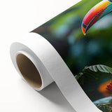 Colorful rolled canvas wall art showcasing a vibrant tropical bird design, featuring intricate details and lush foliage, ideal for adding a lively touch to home decor.