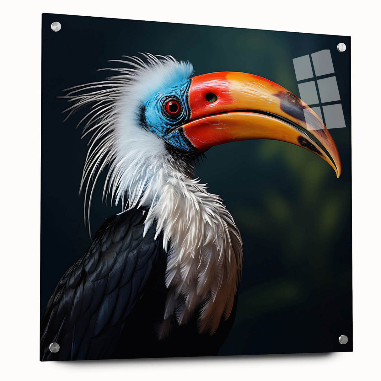 Vibrant tropical bird wall art collection displayed on acrylic glass, showcasing intricate designs and colorful details, perfect for enhancing home decor.