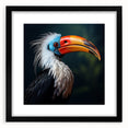 Tropical bird-themed wall art collection framed in black with a mat, showcasing vibrant colors and intricate details, perfect for home decor.