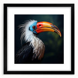 Tropical bird-themed wall art collection framed in black with a mat, showcasing vibrant colors and intricate details, perfect for home decor.