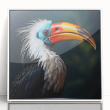 Framed tropical bird wall art collection featuring vibrant colors and intricate designs, showcased in a sleek white frame, ideal for enhancing home decor.