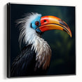 Framed canvas wall art showcasing a vibrant tropical bird design with rich colors and intricate details, perfect for home decor and nature enthusiasts.
