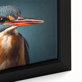 Close-up of a vibrant framed canvas featuring a tropical bird design, showcasing intricate details and vivid colors, perfect for enhancing home decor with a nature-inspired theme.